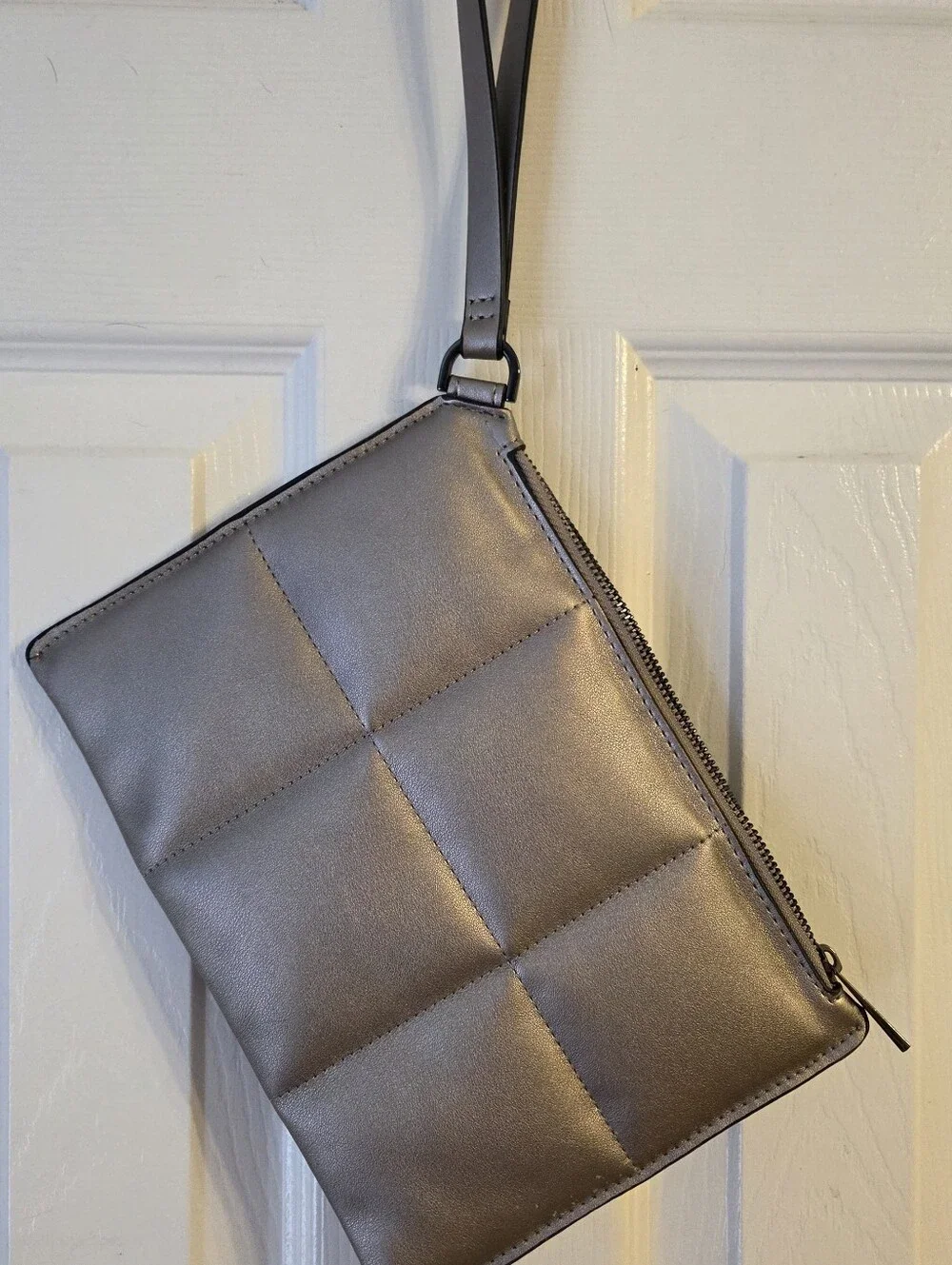 A New Day Women's Metallic Silver Quilted Wristlet Pouch Clutch